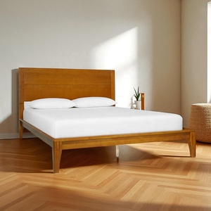 OEM/ODM Queen Size Rubberwood Platform Bed Frame Minimaliist Bedroom Furniture Japanese Joinery Design Wooden Bed No-Tool - Product Image 1