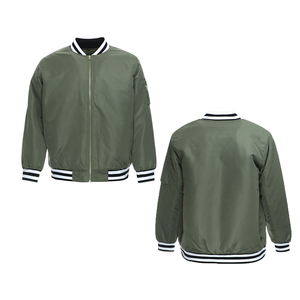 Blouson bomber pour homme, couleur olive unie, col rabattu, fermeture éclair, matière polyester, coupe classique, en vente - Product Image 1