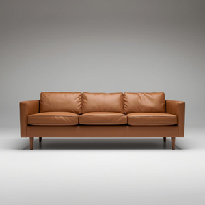 Sofá Clásico de Cuero Marrón de 3 Plazas con Brazos Enrollados, Sofá Tradicional de Lujo para Sala de Estar, Hogar, Hotel, Muebles para Vestíbulo - Product Image 1