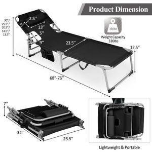 Chaise longue de plage pliable d'extérieur avec coussin, chaise longue confortable pour les moments de détente - Product Image 5