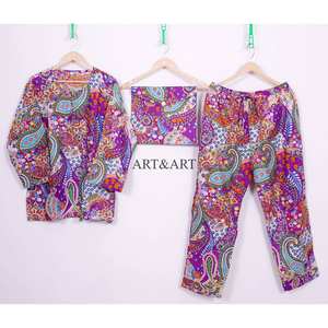 Pijamas Elegantes de Lujo para Mujer, 100% Algodón Tejido con Estampado Floral, Manga Larga, Cintura Elástica, Largo Completo, Casual y Transpirable para Otoño - Product Image 1