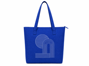 Sac fourre-tout en toile bleu royal avec imprimé géométrique, fermeture éclair, style minimaliste, sac de shopping - Product Image 1