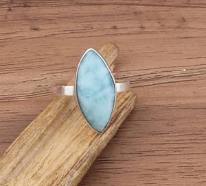 Bague en argent sterling 925 avec serti clos en larimar bleu naturel, taille brillant rond, classique, pour mariage et anniversaire, pour femme - Product Image 3