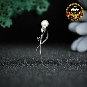 Broche de Plata 925 Phoenix con Perlas y Cristales de Imitación, Diseño Clásico de Planta, Joyería para Mujer, Regalo - Product Image 1