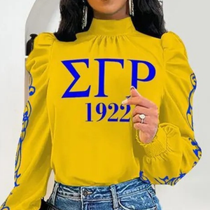 Blusa Elegante de Manga Larga con Cuello Medio Alto y Mangas Abullonadas Sigma Gamma Rho para Mujer, Prenda Casual y a la Moda, Ropa Personalizada - Product Image 5