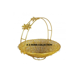 Panier-cadeau au design avantageux, couleur dorée, avec poignée en forme de fleur, qualité supérieure au prix de gros - Product Image 1