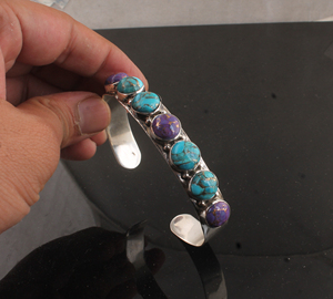 Blue & Purple Copper Turquoise Bangle 925 Sterling Silver For Women Vintage Bohemian Style <b>Gemstone</b> <b>Bracelet</b> Handmade Jewelry - Product Image 2