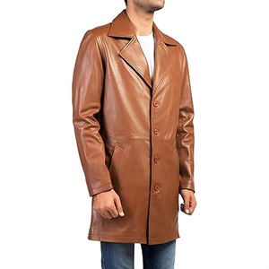 Servicio OEM, Abrigo Largo de Cuero para Hombre, de Invierno, a Bajo Precio, Manga Larga, Elegante, Cómodo, con Cinturón, Antiarrugas, Transpirable, Gran Venta - Product Image 1