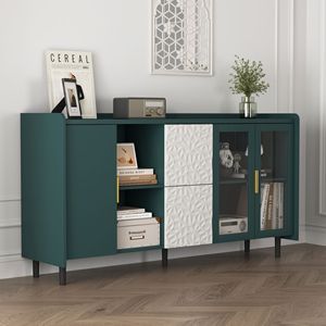 Modern 55\" Coffee Bar <b>Storage</b> Cabinet 2 Drawers 2 <b>Open</b> Compartments for Kitchen Living Room Pantry <b>Storage</b> with 2 Glass Doors - Product Image 5