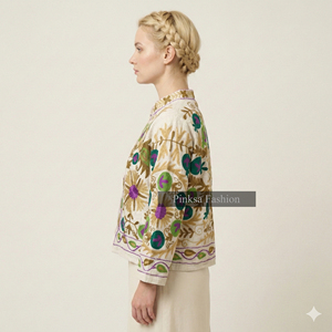 Vestes Courtes Rembourrées en Coton Brodé Floral Ethnique pour Femmes, Vêtements d'Extérieur d'Inspiration Artisanale Traditionnelle, Vente en Gros Personnalisée - Product Image 4