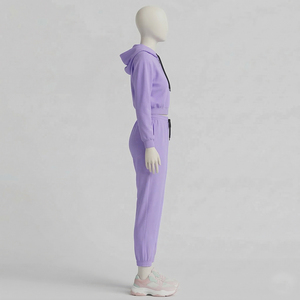 Conjunto Deportivo de Dos Piezas para Mujer, Estilo Jogger, Lavado, 100% Algodón, Hombros Caídos, Venta al Por Mayor, Nuevo - Product Image 3