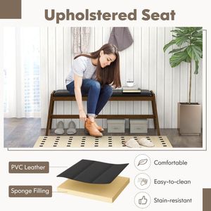 Panca da pranzo in legno massello da 50 pollici con sedile imbottito in ecopelle per la sala da pranzo - Product Image 6