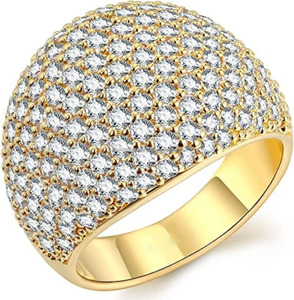 Micro Pave Cluster <b>Ring</b> 925 Sterling Silver Rhodium Plated <b>Dome</b> Shank Hip Hop Style Wedding Band for Anniversary Engagement Gift - Product Image 1