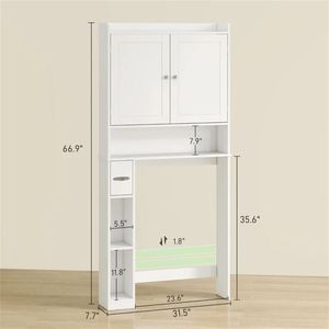Armoire de rangement blanche pour salle de bain, étagères de toilette - Product Image 6