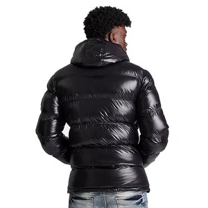 Veste d'hiver décontractée pour homme, noire, à capuche, en duvet, coupe-vent, coupe régulière, fermeture éclair, couleur unie, épaisse et isolée - Product Image 2