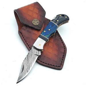 Excellent Quality UA Supplies Industrial Grade Damascus Steel Folding <b>Knife</b> Clip Point Blade Leather Sheath OEM Available 1 Year - Product Image 1
