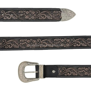 Durable Heavy Duty Black Premium Leather Western Hand <b>Tooling</b> Belt with Floral Carving <b>Tooled</b> Leather Unisex Belts - Product Image 1