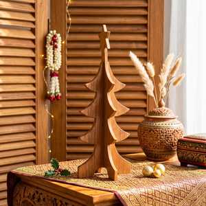 Wooden Christmas Tree Decor Tabletop Minimalist Design Winter Home Decoration <b>Star</b> <b>Top</b> Triangle Shape - Product Image 3