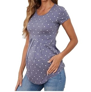 T-shirt de maternité en coton à manches courtes pour femme, respirant, imprimé, sur mesure, pour l'allaitement et la grossesse, vente en gros - Product Image 1