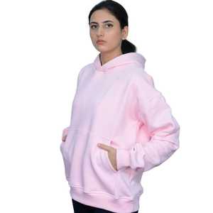 Sweat à capuche pour femme en fibre de bambou légère de qualité supérieure avec décoration lettrée, sweat à capuche pull-over de haute qualité couleur rose bébé - Product Image 4