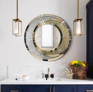 Luxury Handmade Round <b>Crystal</b> Wall <b>Mirror</b> with Silver Gold Swirl Frame Modern Decorative for Home Decor REHMAN CRAFT - Product Image 1