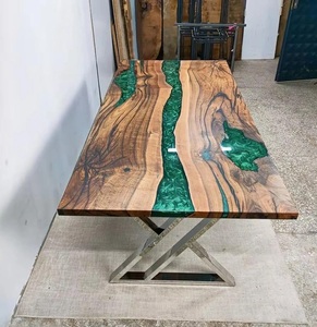 Custom Green <b>Epoxy</b> Acacia Wood Live Edge Dining <b>Table</b> Luxury Modern Eco-Friendly Agra Heritage Marble Crafts Rectangle Indoor - Product Image 1
