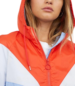 Chaqueta cortavientos de nailon para mujer, estilo deportivo, con cremallera, de dos tonos, para verano. - Product Image 4