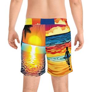 Shorts de Playa para Hombre con Estampado de Palmeras y Atardecer, Secado Rápido, con Cordón Ajustable - Product Image 5