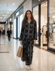 Conjunto de Pijama de Algodón con Estampado Artesanal: Ropa de Dormir Ligera para Mujer - Product Image 1