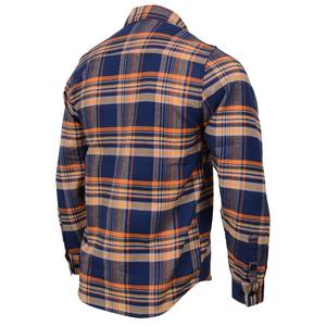 Chemise en flanelle à carreaux marine et orange pour homme, manches longues, boutonnée, prix raisonnable, vente en gros - Product Image 2