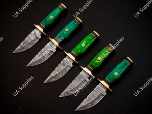 UA Supplies Handmade Damascus Steel Fixed Blade Drop Point 2.4mm Thickness Skinner Camping Knife with Pakka Wood & Brass Guard - Product Image 4