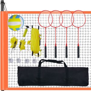 Set Professionale Portatile per Badminton da Esterno con Rete, Pali in Acciaio Regolabili in Altezza, Combo Pallavolo in PVC, Set Completo per Esterni - Product Image 1