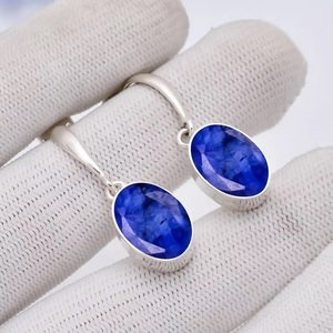 Boucles d'oreilles pendantes en argent sterling 925 avec saphir bleu naturel, bijoux de mariage faits à la main pour femmes - Product Image 6