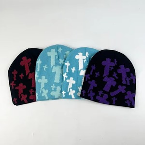 Unisex Jacquard Knit Beanie Hat With Cross Pattern Blue <b>Winter</b> Warm <b>Cap</b> Casual Style Adult 56-58CM - Product Image 5