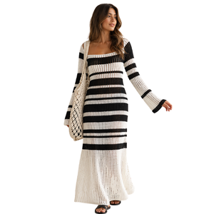 Robe longue de plage tendance pour femme, mini, ample, personnalisable, respirante, tricotée, à sequins, ajourée, au crochet, pour la plage ou comme paréo - Product Image 1