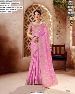 Elegant Charm JMC <b>Tissue</b> Silk Moisture Wicking Wrinkle Free Traditional Saree for Diwali & <b>Wedding</b> Occasions - Product Image 5