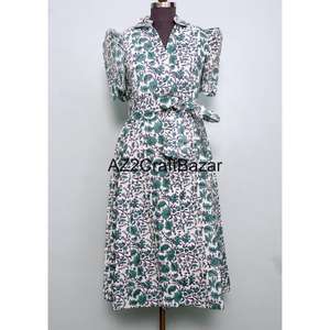 เดรสปาร์ตี้ทรงเอไลน์ความยาวปานกลางสำหรับผู้หญิง คอวี แขนสั้น ลายดอกไม้ ผ้าถักนิตติ้งคอตตอน มีกระเป๋า เหมาะสำหรับทุกฤดูกาล ใส่ทำงานได้ - Product Image 3