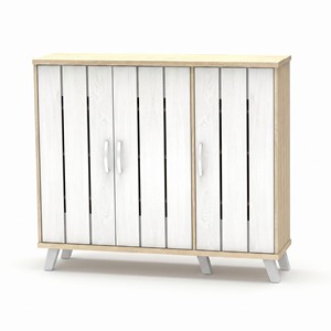Meuble à chaussures moderne 25_0026 en bois à 3 portes et 4 niveaux, avec portes à lattes verticales respirantes, organisateur d'entrée autoportant 20-23 - Product Image 3