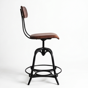 Industrial Vintage Leather <b>Bar</b> <b>Stools</b> Swivel Metal Frame <b>Adjustable</b> High Chair For Restaurant Cafe And Kitchen Island - Product Image 2