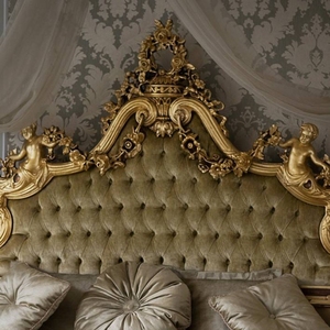 Juego de Cama de Lujo Rococó Premium, Madera de Caoba Maciza Tallada en Oro, Tapizado en Terciopelo Verde Oliva Clásico, Cama King Size - Product Image 2