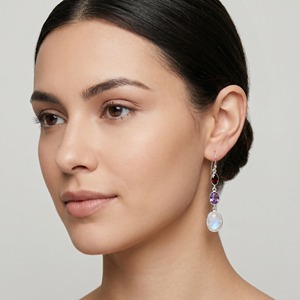 Pendientes Colgantes de Plata de Ley 925 con Piedras Preciosas Facetadas de Amatista, Granate y Piedra Lunar Arcoíris, Joyería de Regalo para Ella - Product Image 3