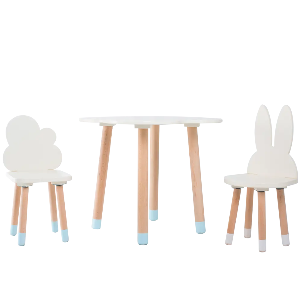 Hot sale Eco-friendly wooden rabbit and cloud kids furniture table and chair set