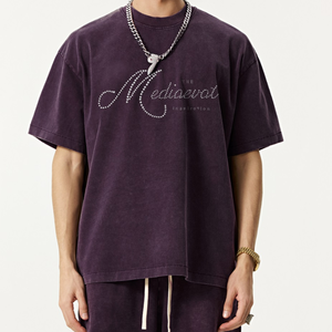 T-shirts personnalisés de haute qualité 100% coton pour hommes, t-shirts basiques décontractés, coupe ajustée, lavage à l'acide - Product Image 2