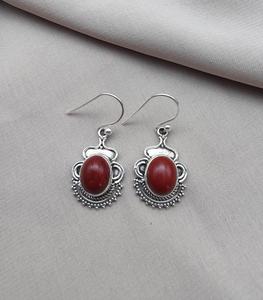 Boucles d'oreilles pendantes en jaspe rouge naturel et argent sterling 925 de haute qualité, bijoux tribaux bohèmes pour femmes, vente en gros OEM - Product Image 1