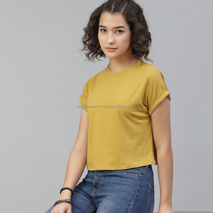 Nardon Apparel Factory T-shirt court d'été en coton 100% imprimé personnalisé pour femme, haut jaune Hip Hop pour femme - Product Image 3