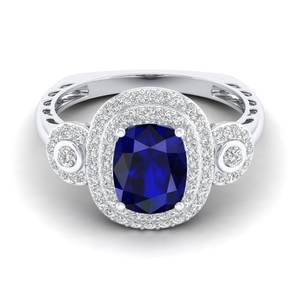 REYES Wholesale Cushion Cut 4.12 Carat Blue Sapphire Gemstone Engagement Halo Ring in 925 Sterling <b>Silver</b> Moissanite Jewelry - Product Image 1