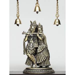 Superfine Brass <b>Wall</b> Hanging 9\" Wood <b>Framed</b> Radha-Krishna Sculpture - Product Image 1