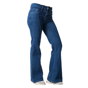 <span class=keywords><strong>Jean</strong></span> en denim <span class=keywords><strong>droit</strong></span> taille mi-haute pour femme, longueur intégrale, délavage moyen, couleur unie, style décontracté, 100% coton, coupe ample, pour l'automne, <span class=keywords><strong>Crop</strong></span> Top - Product Image 4