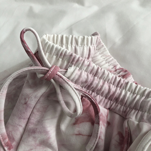 Shorts pour femmes Tie Dye, coupe ample, taille élastique avec cordon de serrage, décontracté, en coton tricoté respirant, taille mi-haute, style jupe courte - Product Image 3
