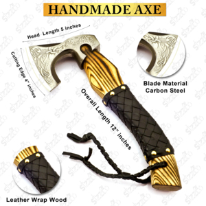 Custom Forged Carbon Steel Viking Style <b>Axe</b> Bearded <b>Axe</b> Ash <b>Wood</b> Tomahawk Premium Leather Sheath Best Gift Premium Hammer <b>Axe</b> - Product Image 5